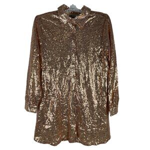 Blue B. Collection Rose Gold Sequin Button Up Shirt Size M
